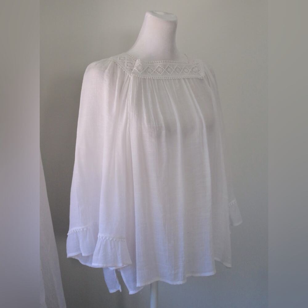 Zac & Rachel Sheer White Embroidered Peasant Blouse